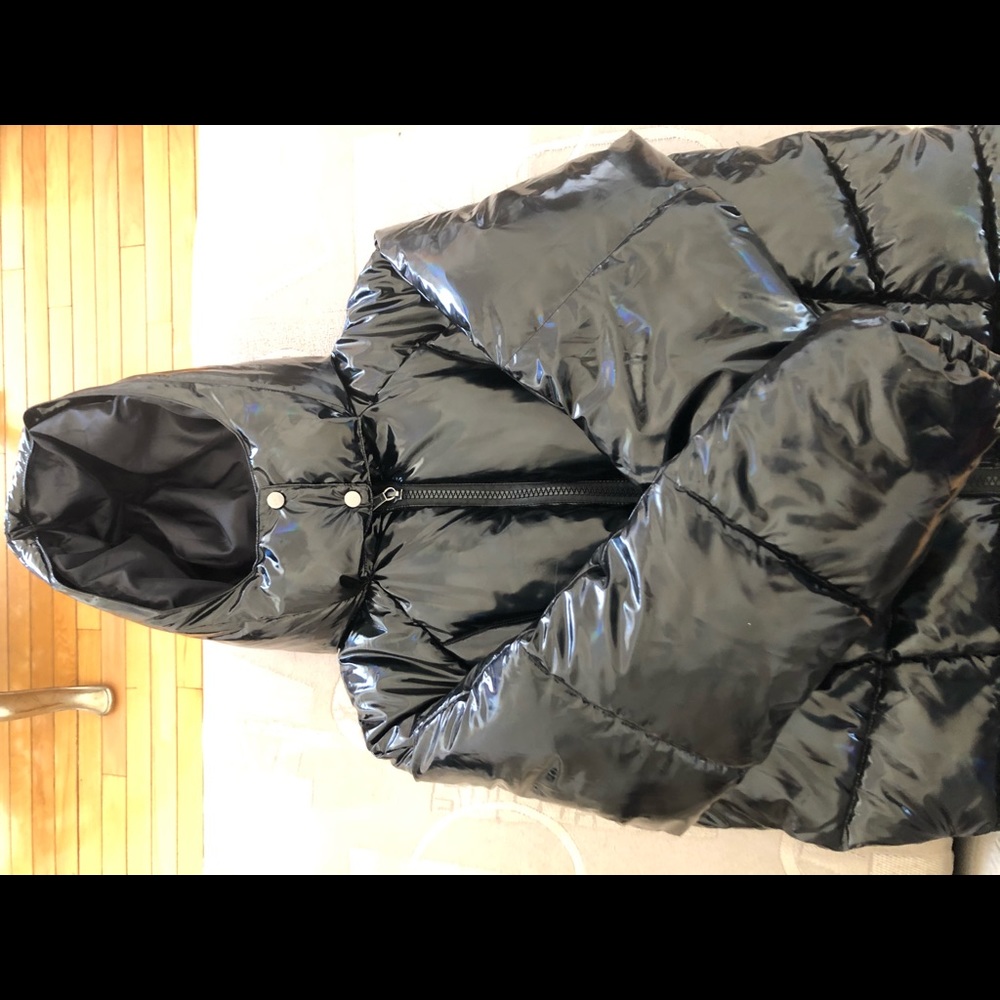 Azalea Wang Black Crop bubble coat with hood